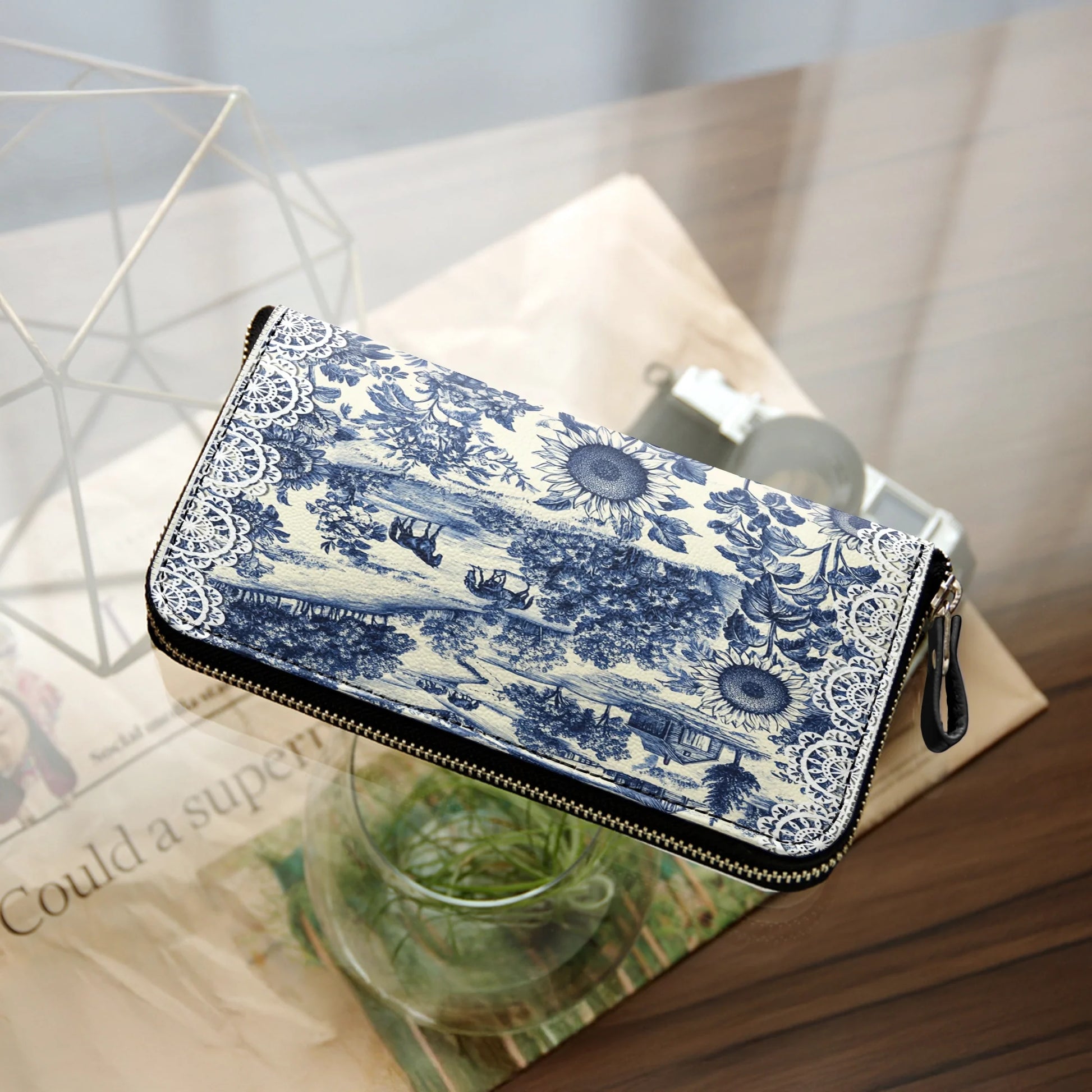 Leather Clutch Purse With Wristlet Strap Handle Texas Countryside Bloom