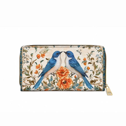  Leather Clutch Purse With Wristlet Strap Handle Bluebird Affection