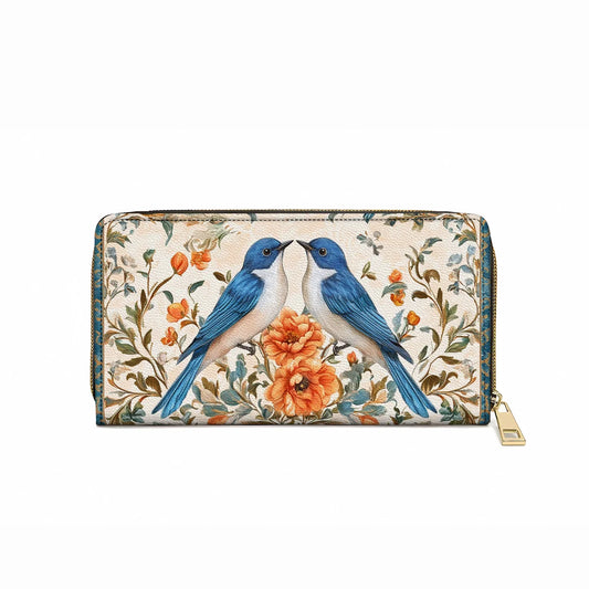  Leather Clutch Purse With Wristlet Strap Handle Bluebird Affection