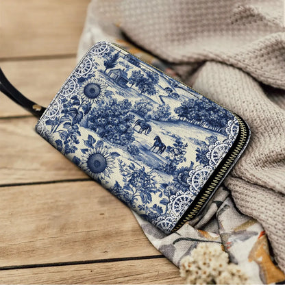  Leather Clutch Purse With Wristlet Strap Handle Texas Countryside Bloom