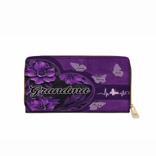  Leather Clutch Purse With Wristlet Strap Handle Eternal Love Grandma Butterfly