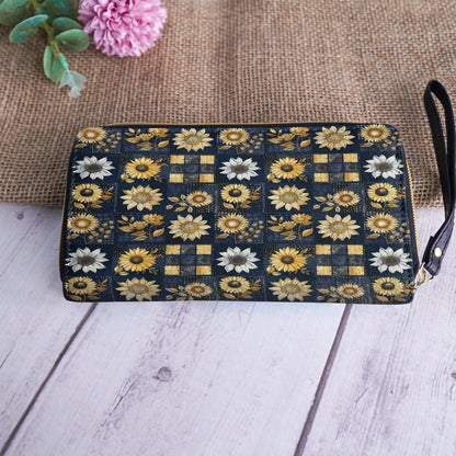  Leather Clutch Purse With Wristlet Strap Handle Inelegance Sunflowers