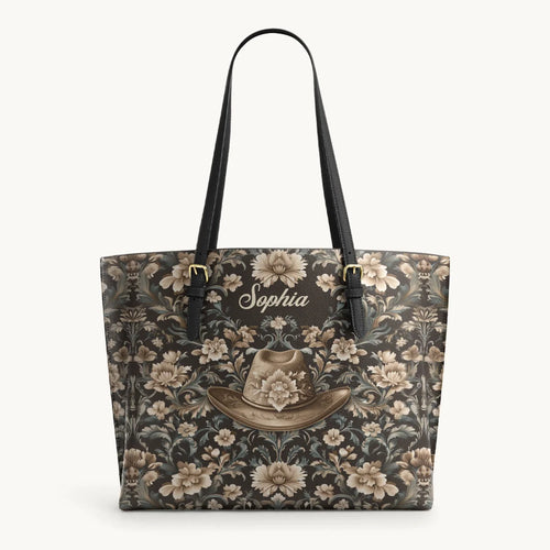 Personalized Cowgirl Grace Leather Tote Bag