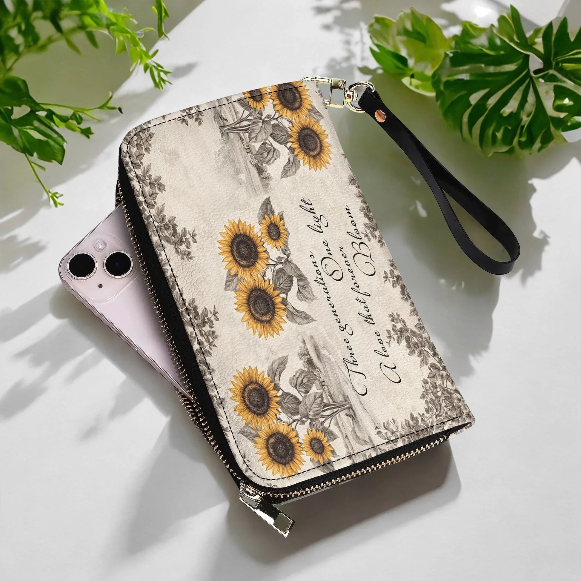  Leather Clutch Purse With Wristlet Strap Handle Generations of Sunshine