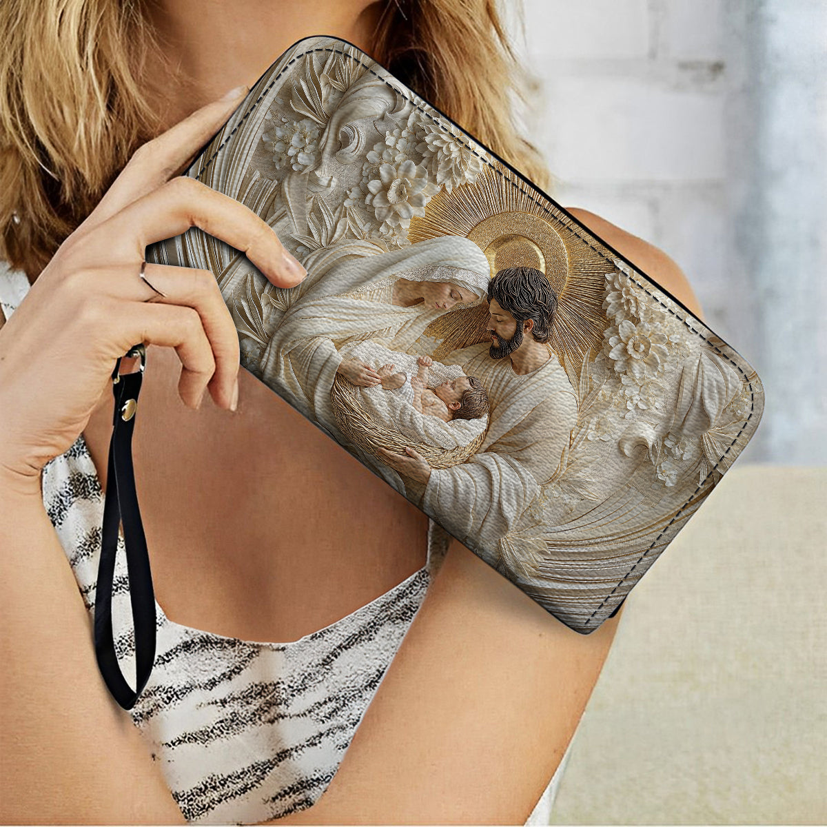  Leather Clutch Purse With Wristlet Strap Handle Holy Family