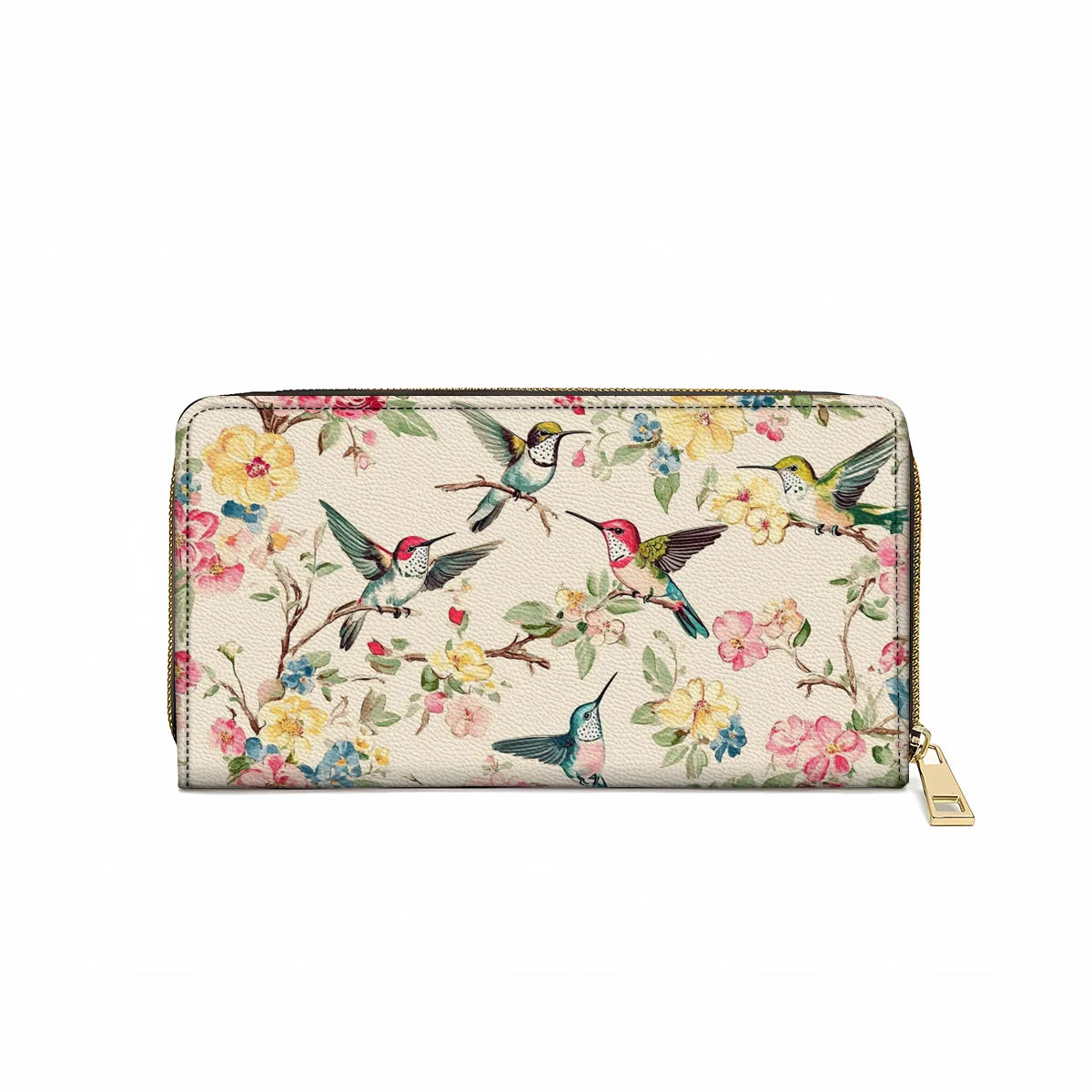  Leather Clutch Purse With Wristlet Strap Handle Hummingbird Symphony