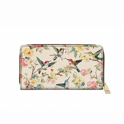  Leather Clutch Purse With Wristlet Strap Handle Hummingbird Symphony