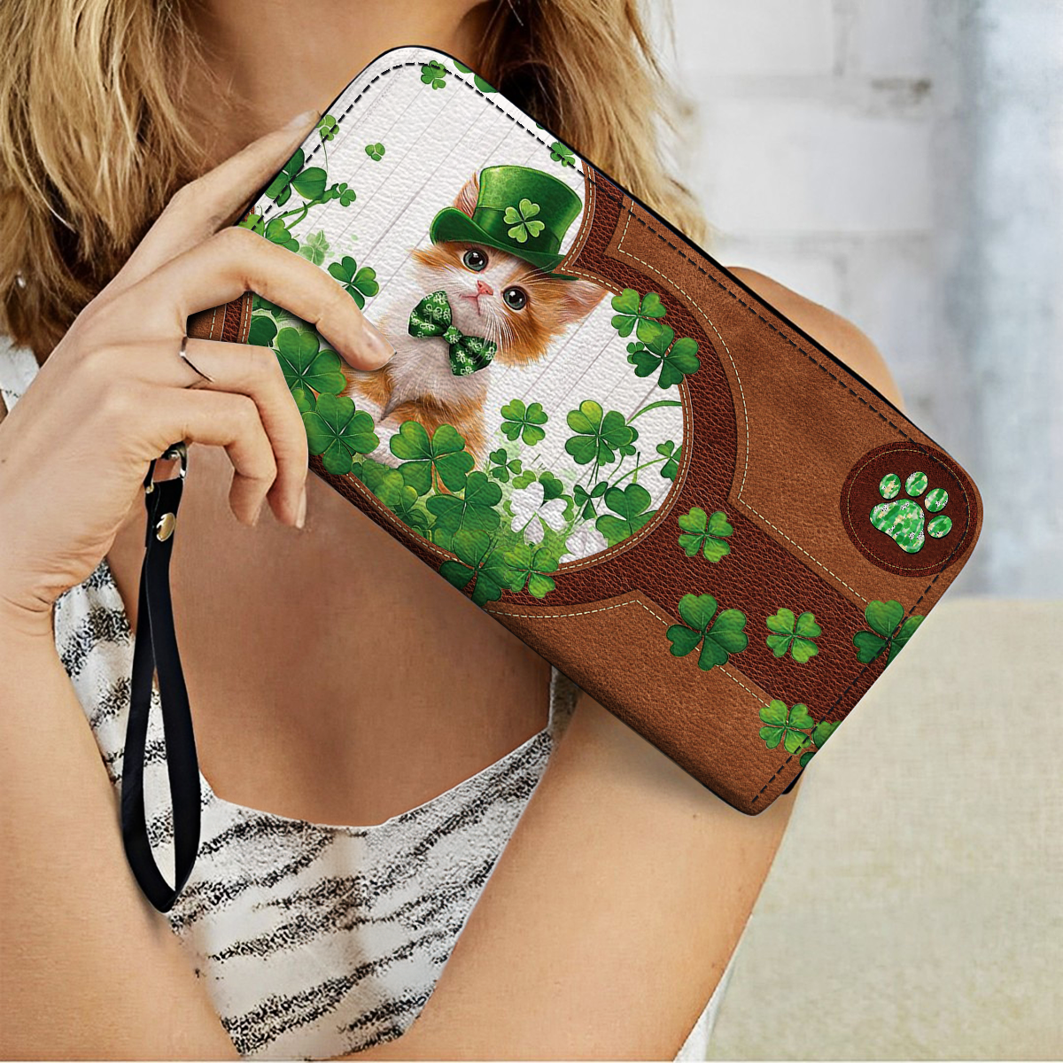 Leather Clutch Purse With Wristlet Strap Handle Lucky Whiskers