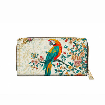  Leather Clutch Purse With Wristlet Strap Handle Macaw Enchantment
