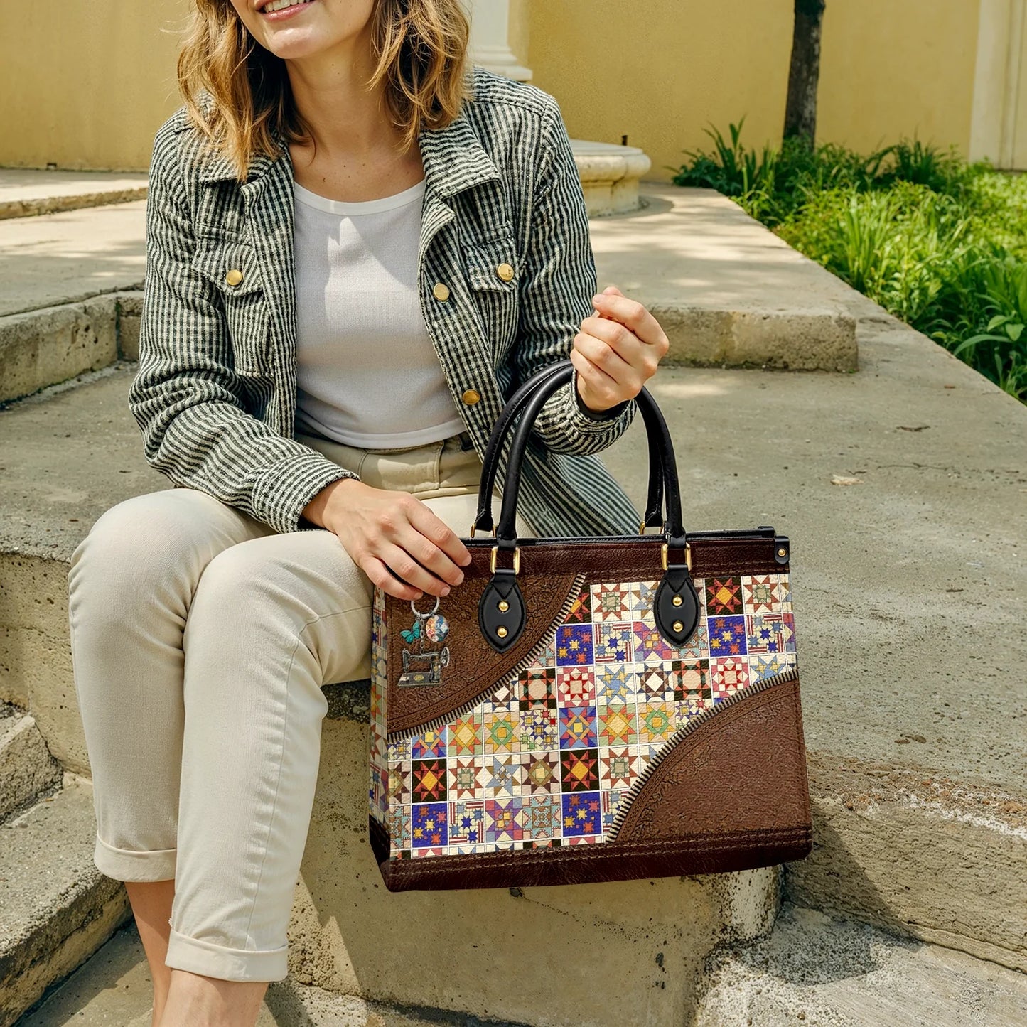  Leather Bag Personalized Colorful Quilt Blocks