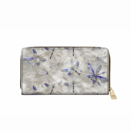  Leather Clutch Purse With Wristlet Strap Handle Ethereal Dragonfly Elegance