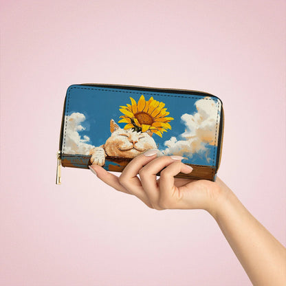  Leather Clutch Purse With Wristlet Strap Handle Relaxing Cat