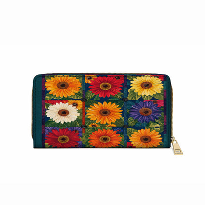  Leather Clutch Purse With Wristlet Strap Handle Vibrant Daisy Patch