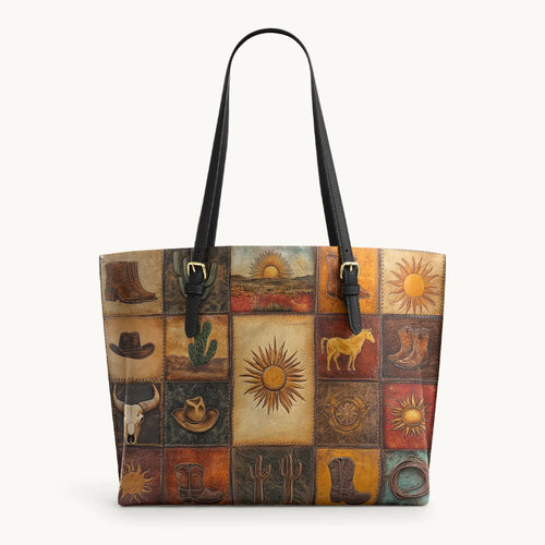  Western Mosaic Leather Tote Bag