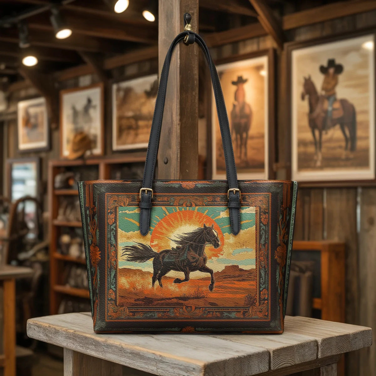  Desert Storm Horse Leather Tote Bag