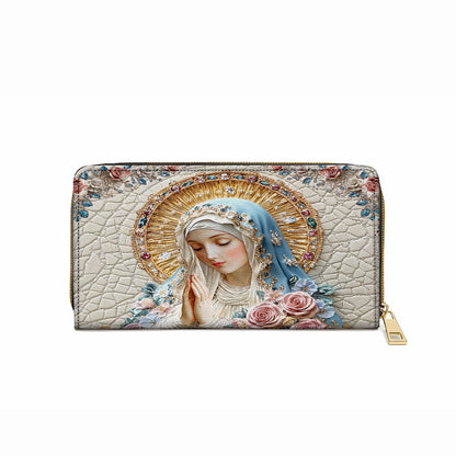  Leather Clutch Purse With Wristlet Strap Handle Divine Elegance Virgin Mary