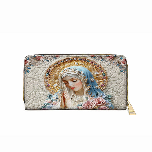  Leather Clutch Purse With Wristlet Strap Handle Divine Elegance Virgin Mary
