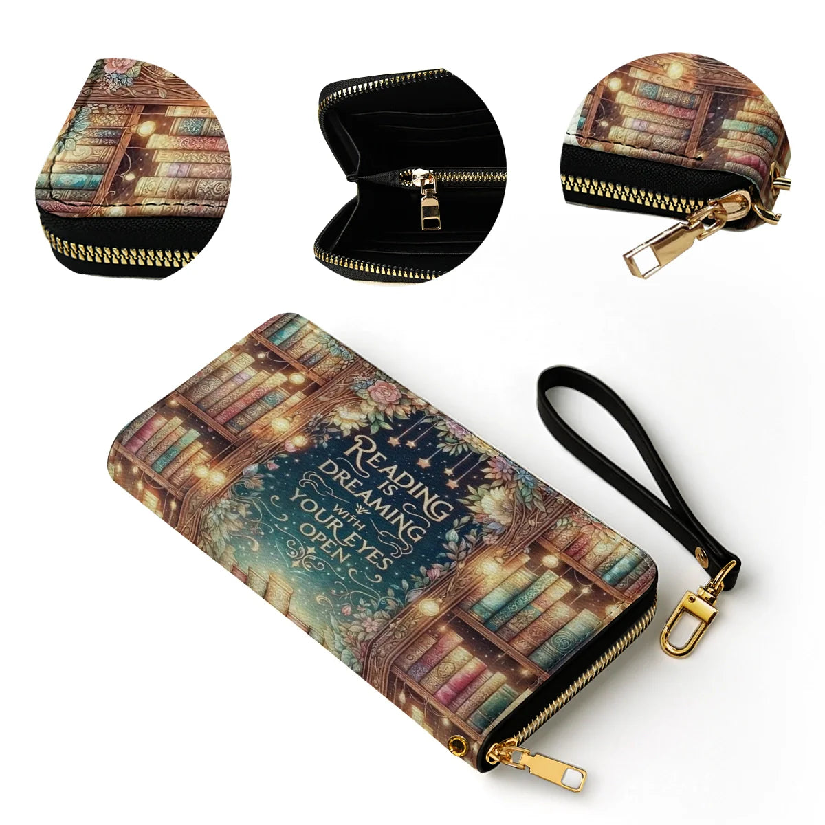  Leather Clutch Purse With Wristlet Strap Handle Midnight Reader
