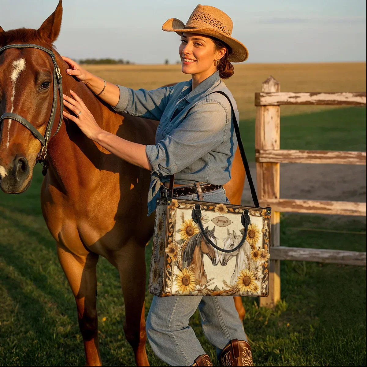  Personalized Golden Horse Harmony Leather Bag