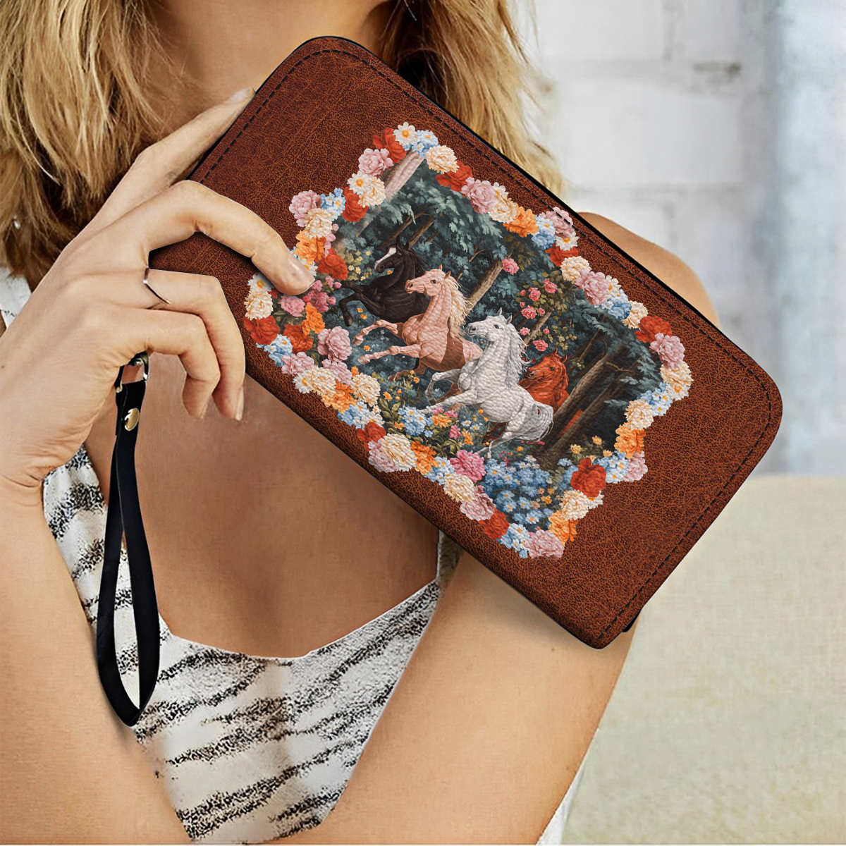  Leather Clutch Purse With Wristlet Strap Handle Wild Elegance