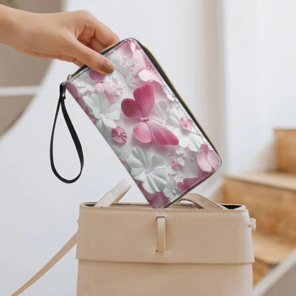  Leather Clutch Purse With Wristlet Strap Handle Butterfly Blossom Elegance