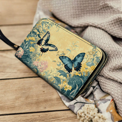  Leather Clutch Purse With Wristlet Strap Handle Secret Garden Wings