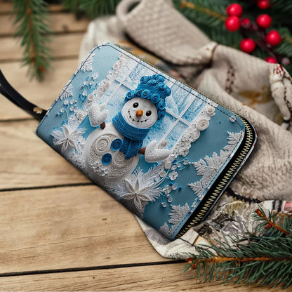  Leather Clutch Purse With Wristlet Strap Handle Winter Wonder