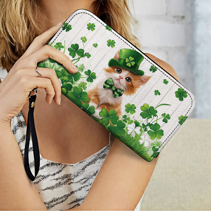  Leather Clutch Purse With Wristlet Strap Handle Clover Kitty
