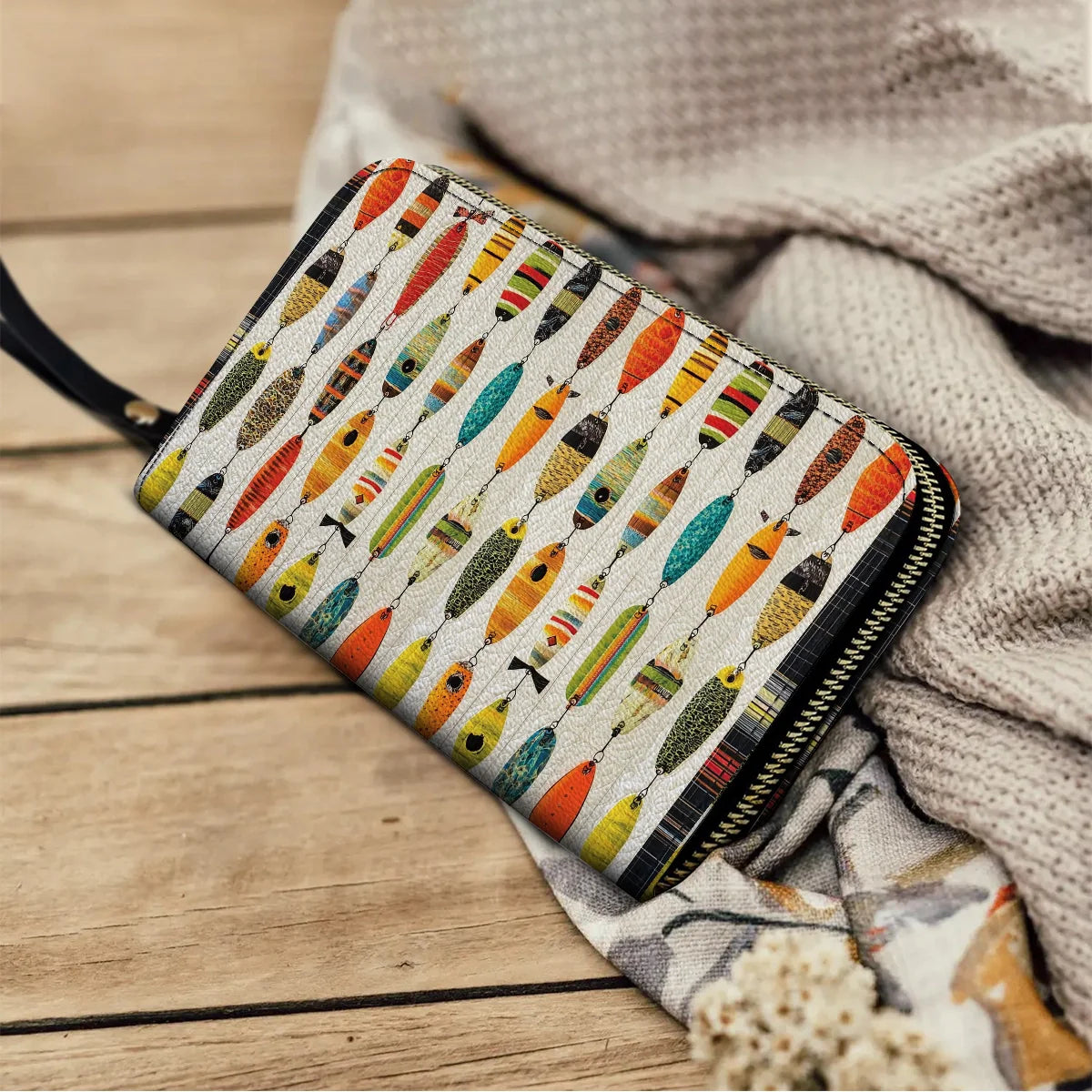  Leather Clutch Purse With Wristlet Strap Handle Fishing Big Catch