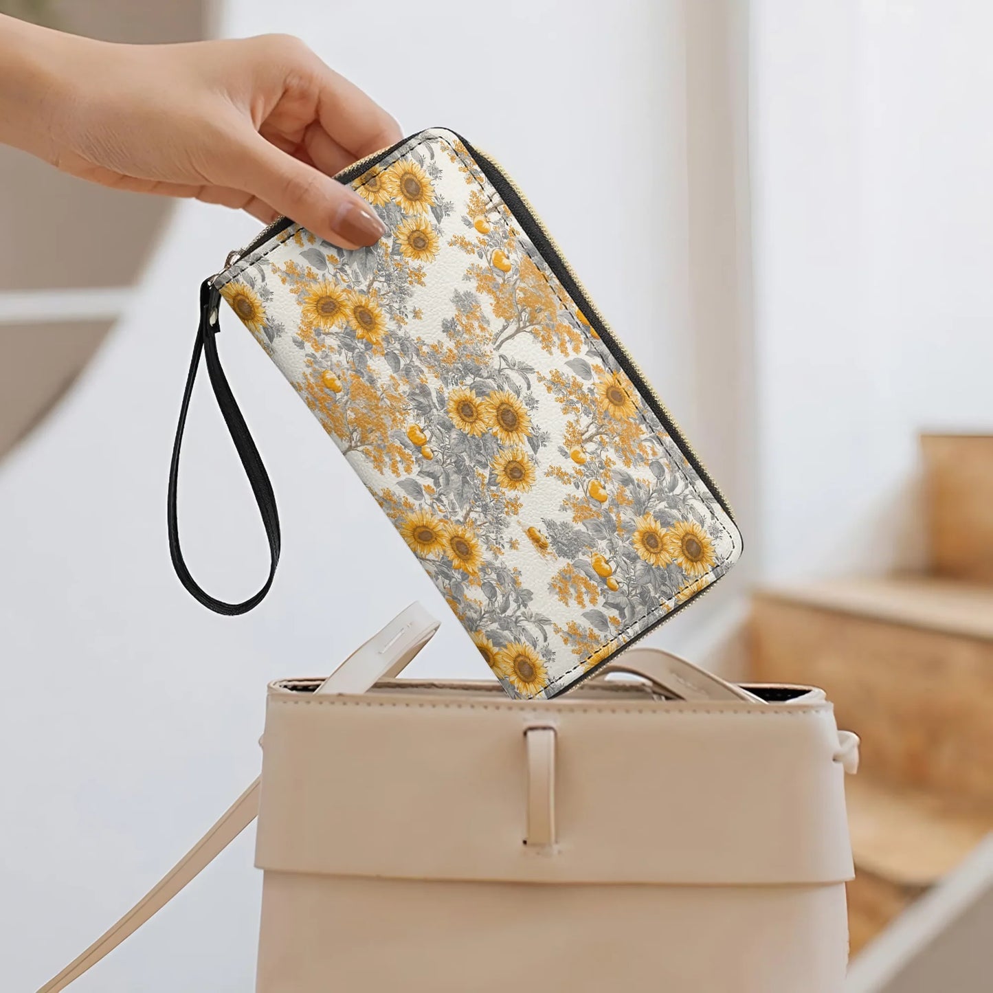  Leather Clutch Purse With Wristlet Strap Handle Georgia Sunshine Sunflower
