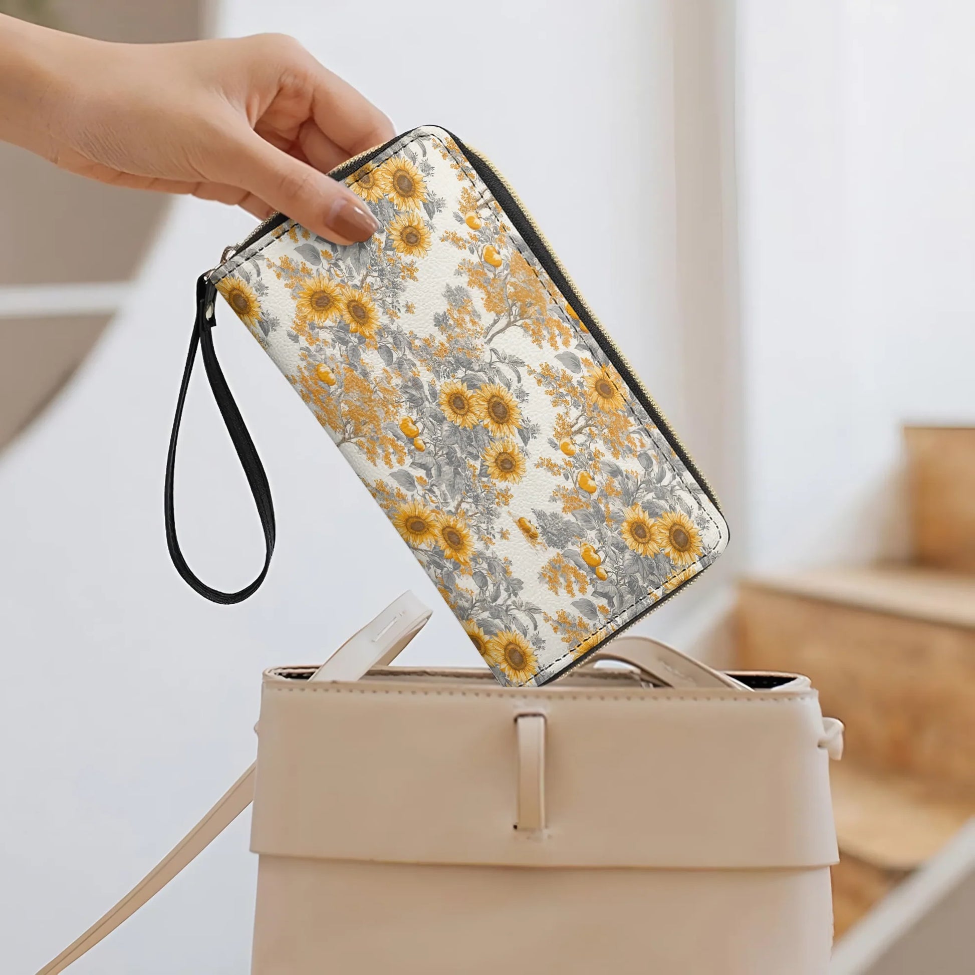  Leather Clutch Purse With Wristlet Strap Handle Georgia Sunshine Sunflower
