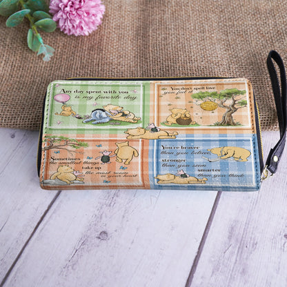  Leather Clutch Purse With Wristlet Strap Handle Winnie the Pooh Patchwork Bliss