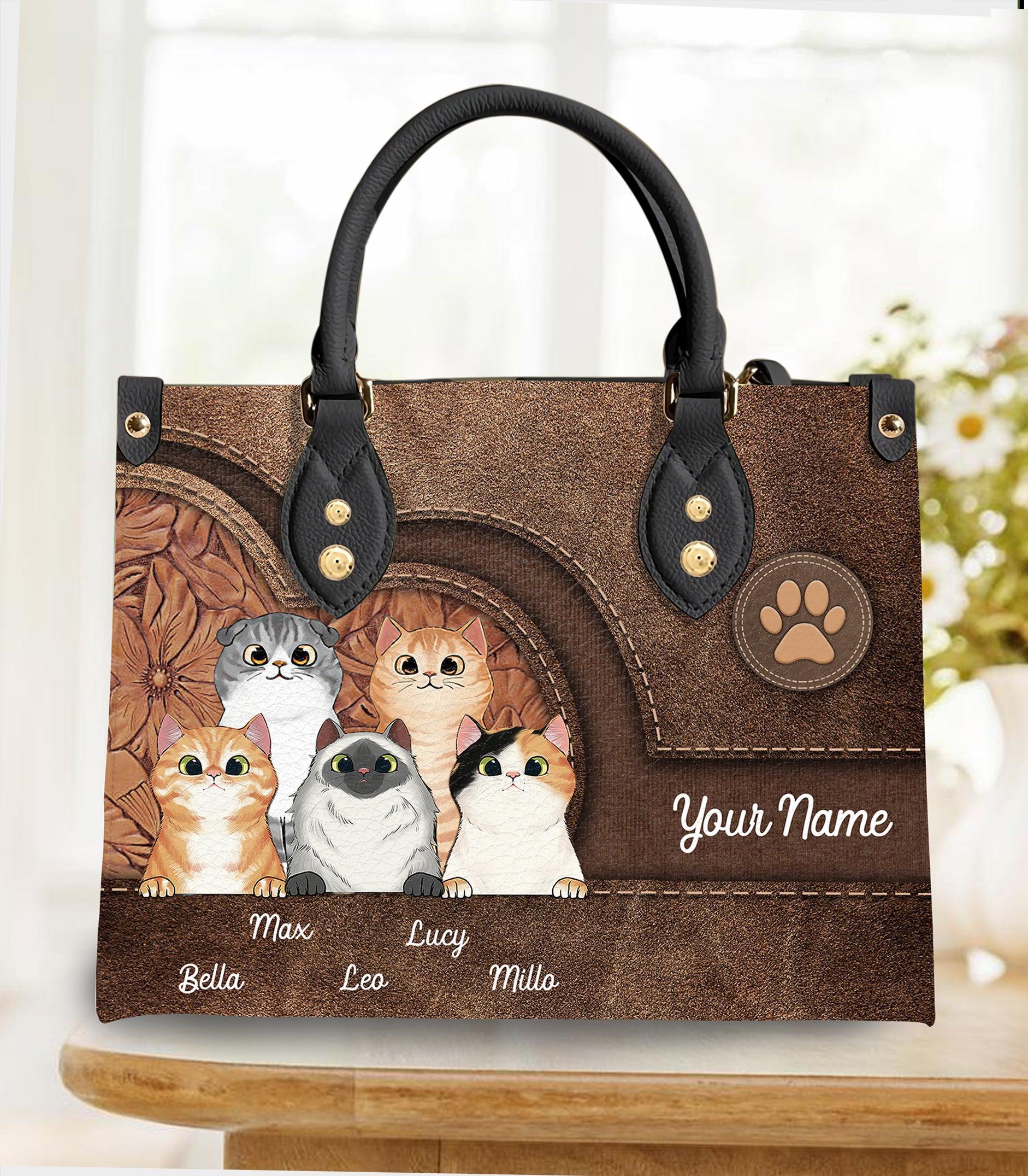  Leather Bag Cat Personalized Gift for Cat Lovers, Cat Mom, Cat Dad