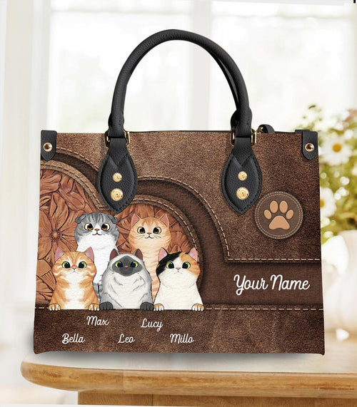  Leather Bag Cat Personalized Gift for Cat Lovers, Cat Mom, Cat Dad