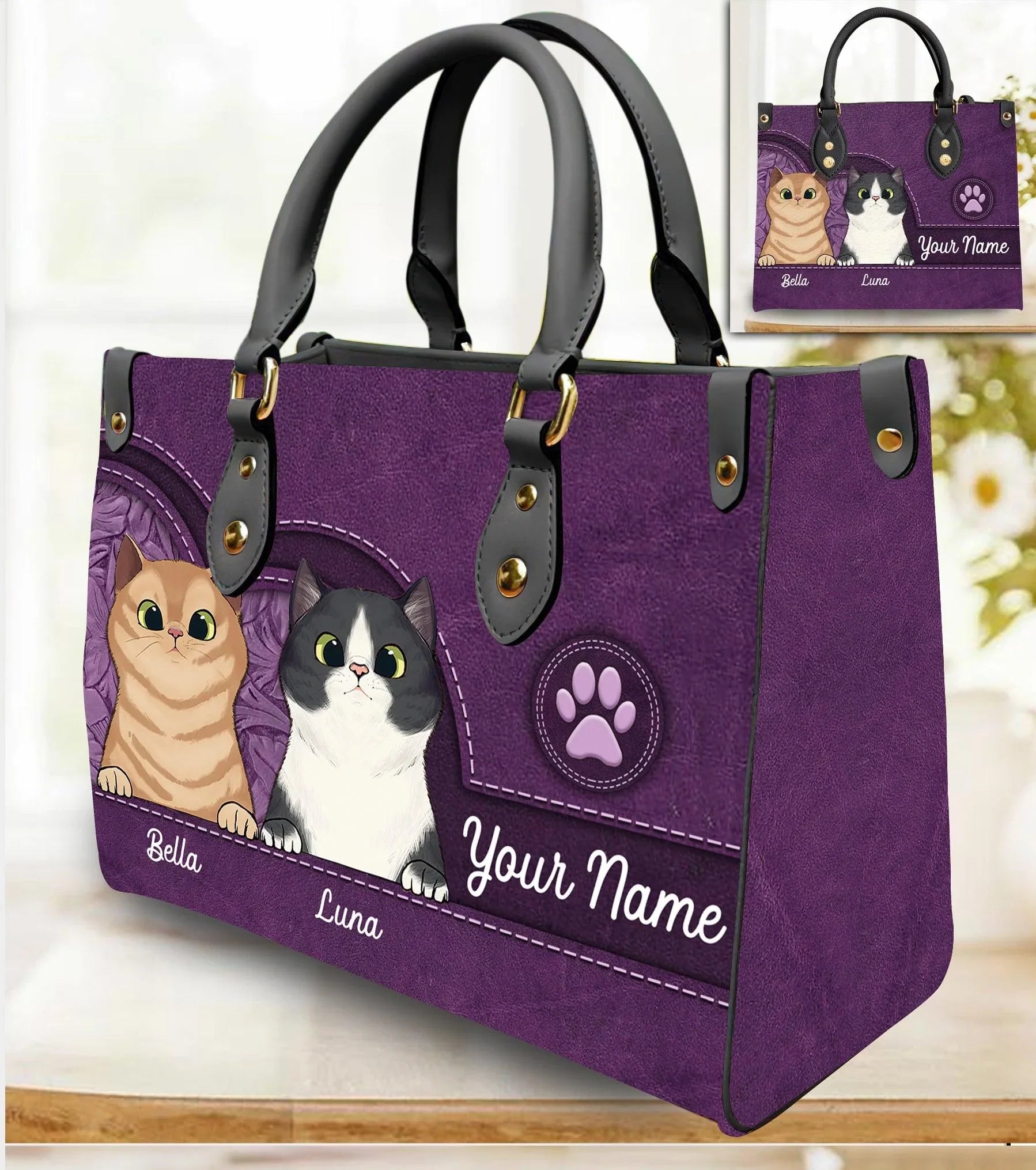  Leather Bag Cat Personalized Gift for Cat Lovers, Cat Mom, Cat Dad