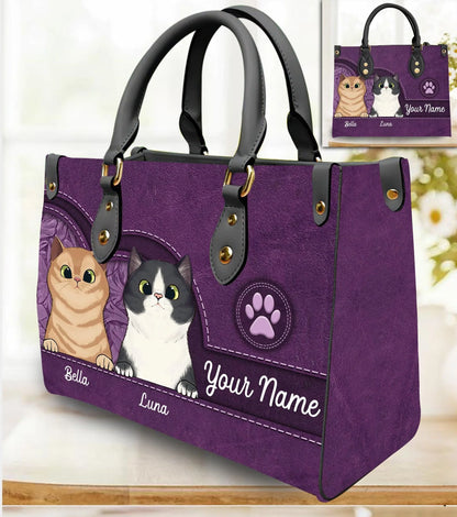  Leather Bag Cat Personalized Gift for Cat Lovers, Cat Mom, Cat Dad