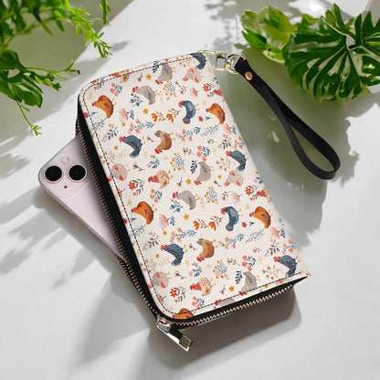  Leather Clutch Purse With Wristlet Strap Handle Chicken Flower