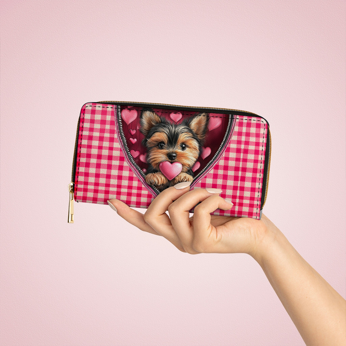 Leather Clutch Purse With Wristlet Strap Handle Yorkie Sweetheart