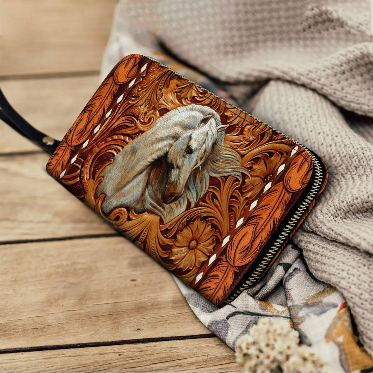 Leather Clutch Purse With Wristlet Strap Handle Majestic Stallion
