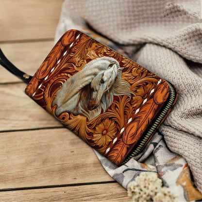  Leather Clutch Purse With Wristlet Strap Handle Majestic Stallion