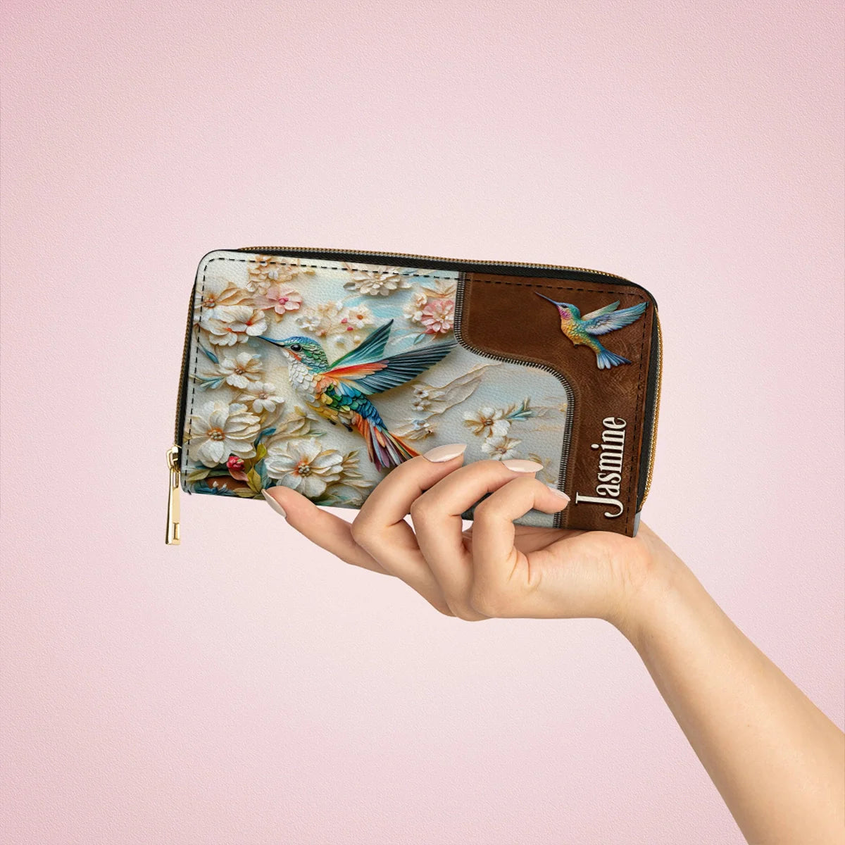  Leather Clutch Purse With Wristlet Strap Handle Personalized Wings of Bloom