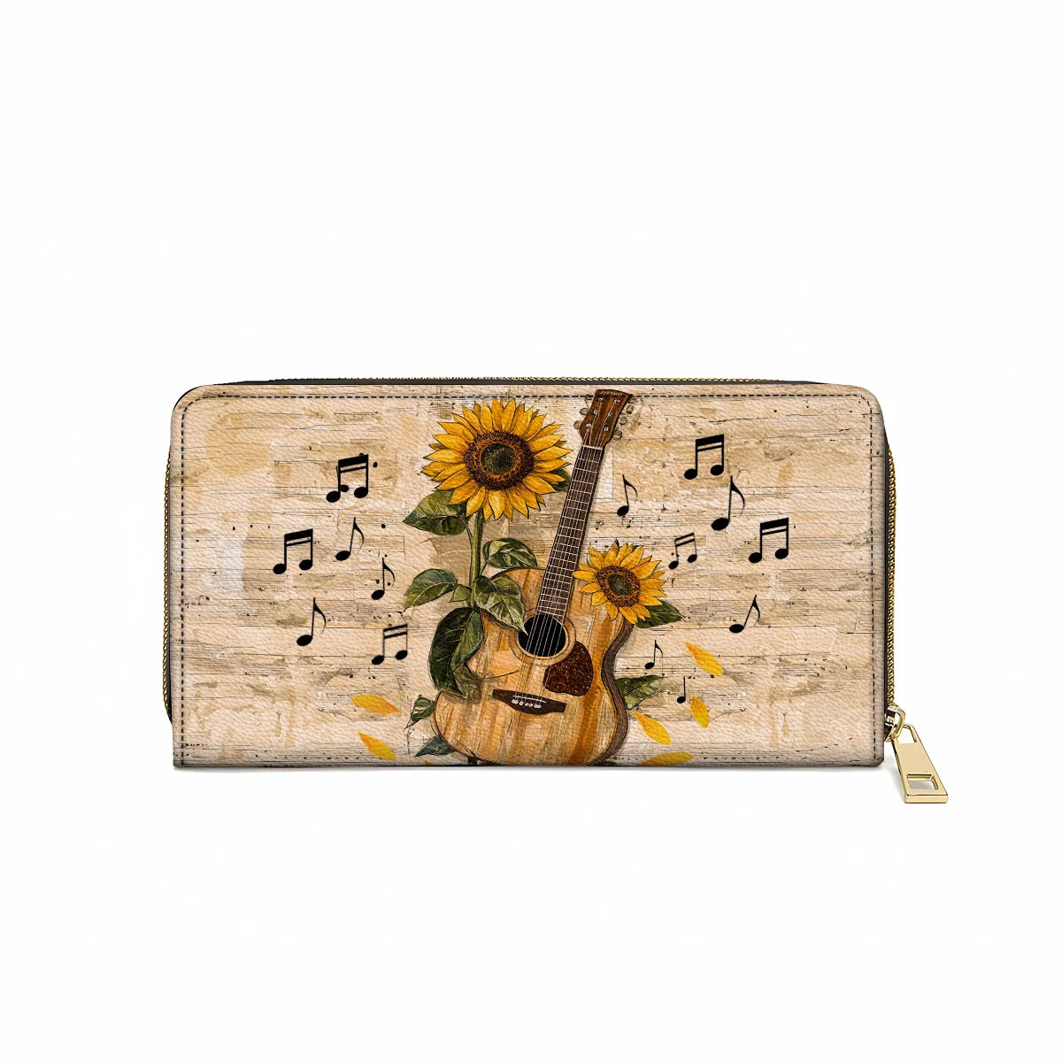  Leather Clutch Purse With Wristlet Strap Handle Sunflower Melody