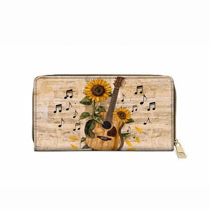  Leather Clutch Purse With Wristlet Strap Handle Sunflower Melody