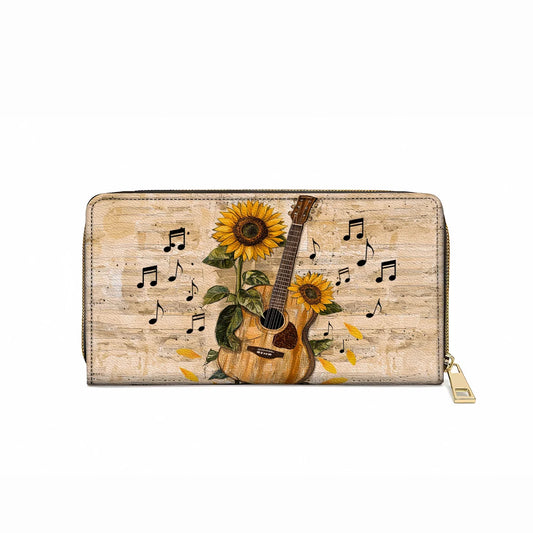  Leather Clutch Purse With Wristlet Strap Handle Sunflower Melody