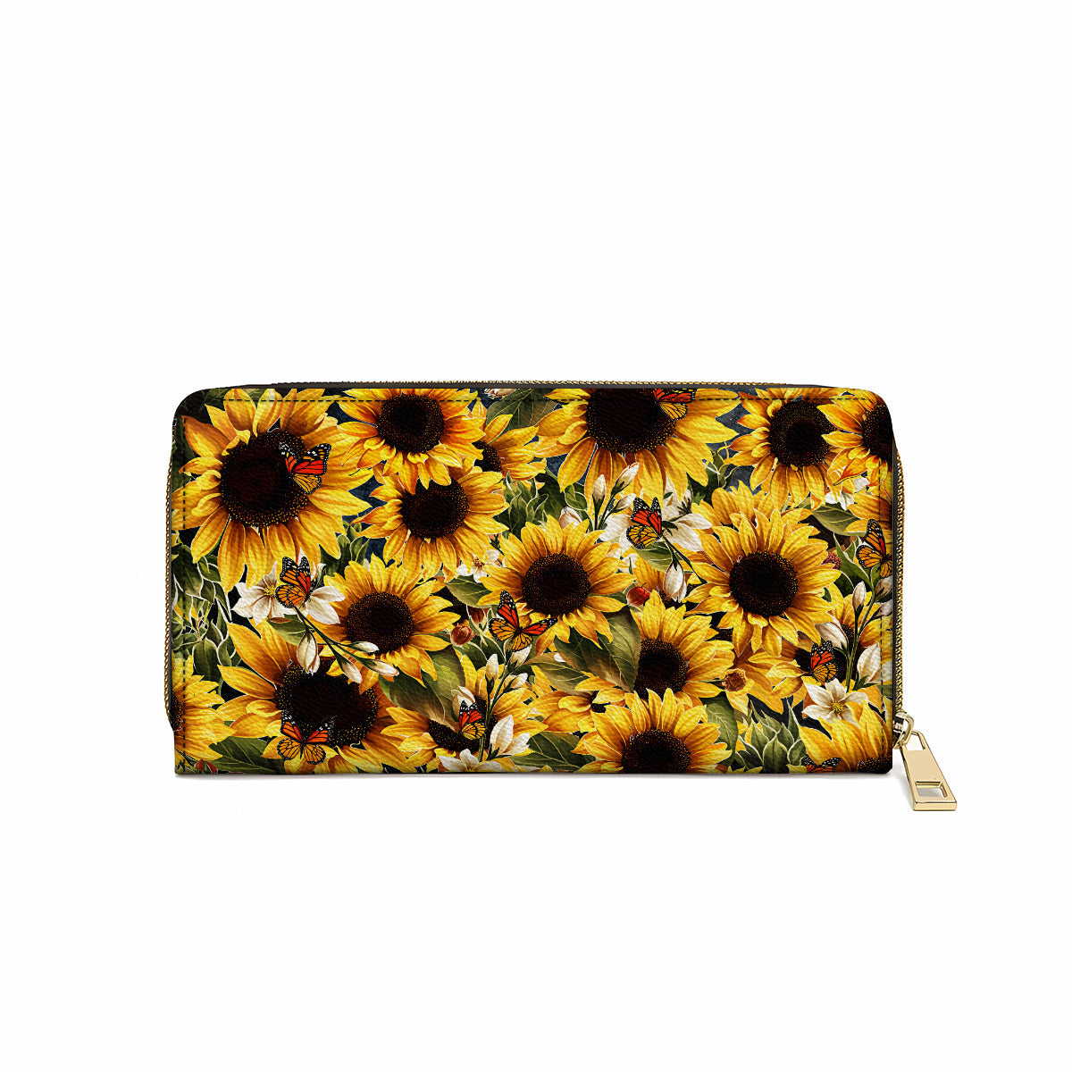  Leather Clutch Purse With Wristlet Strap Handle Gorgeous Sunflower