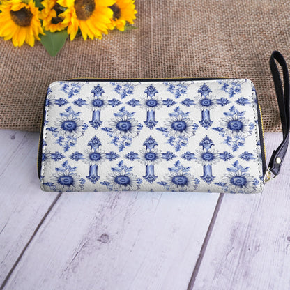  Leather Clutch Purse With Wristlet Strap Handle Sunflower Blooming With Grace