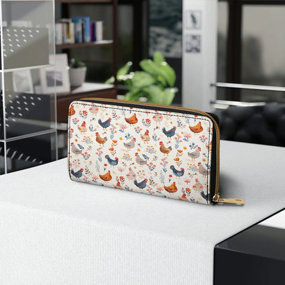  Leather Clutch Purse With Wristlet Strap Handle Chicken Flower