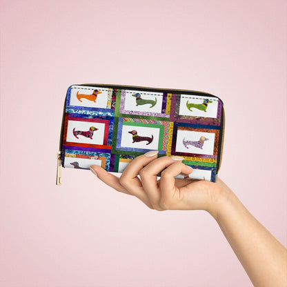  Leather Clutch Purse With Wristlet Strap Handle Dachshund Friends