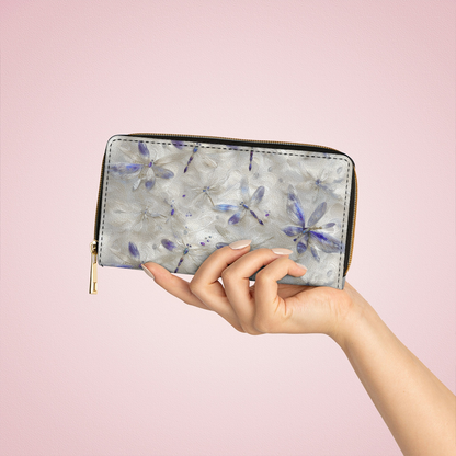  Leather Clutch Purse With Wristlet Strap Handle Ethereal Dragonfly Elegance