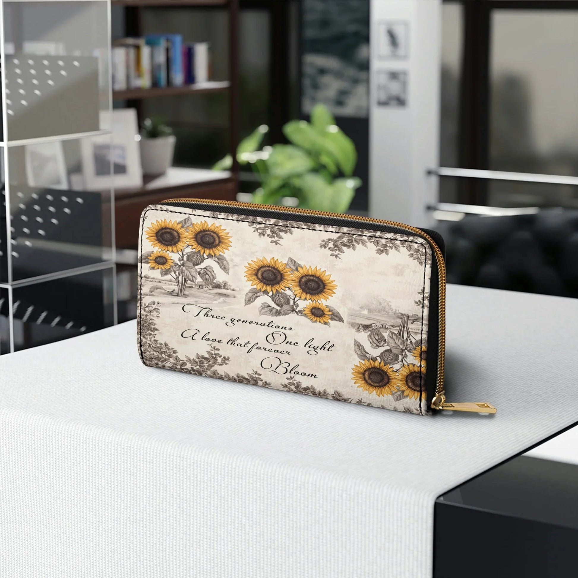  Leather Clutch Purse With Wristlet Strap Handle Generations of Sunshine